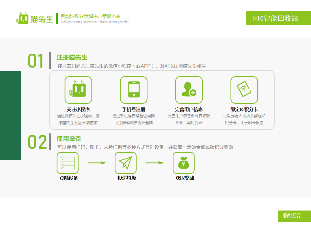 貓先生智能再生資源回收站，廢舊物資回收站，智能再生資源回收箱使用流程，社區(qū)垃圾分類站生產(chǎn)廠家
